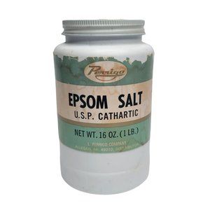 VINTAGE Perrigo Epsom Salt U.S.P. Cathartic Retro 1lb Plastic Jar (FULL)